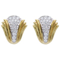 Vintage Diamond and Gold Fan Earrings