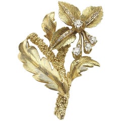 Diamond and Gold Flower Brooch