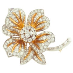 Diamond and Gold Flower Brooch