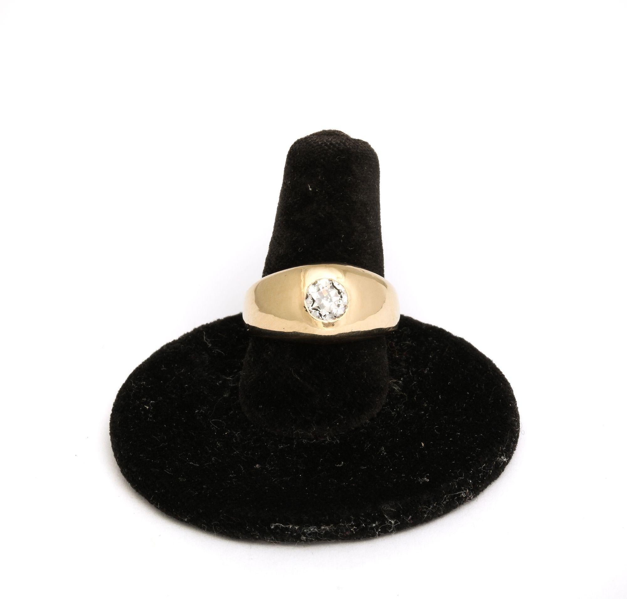 Old European Cut Diamond and Gold Flush Mounted Ring For Sale
