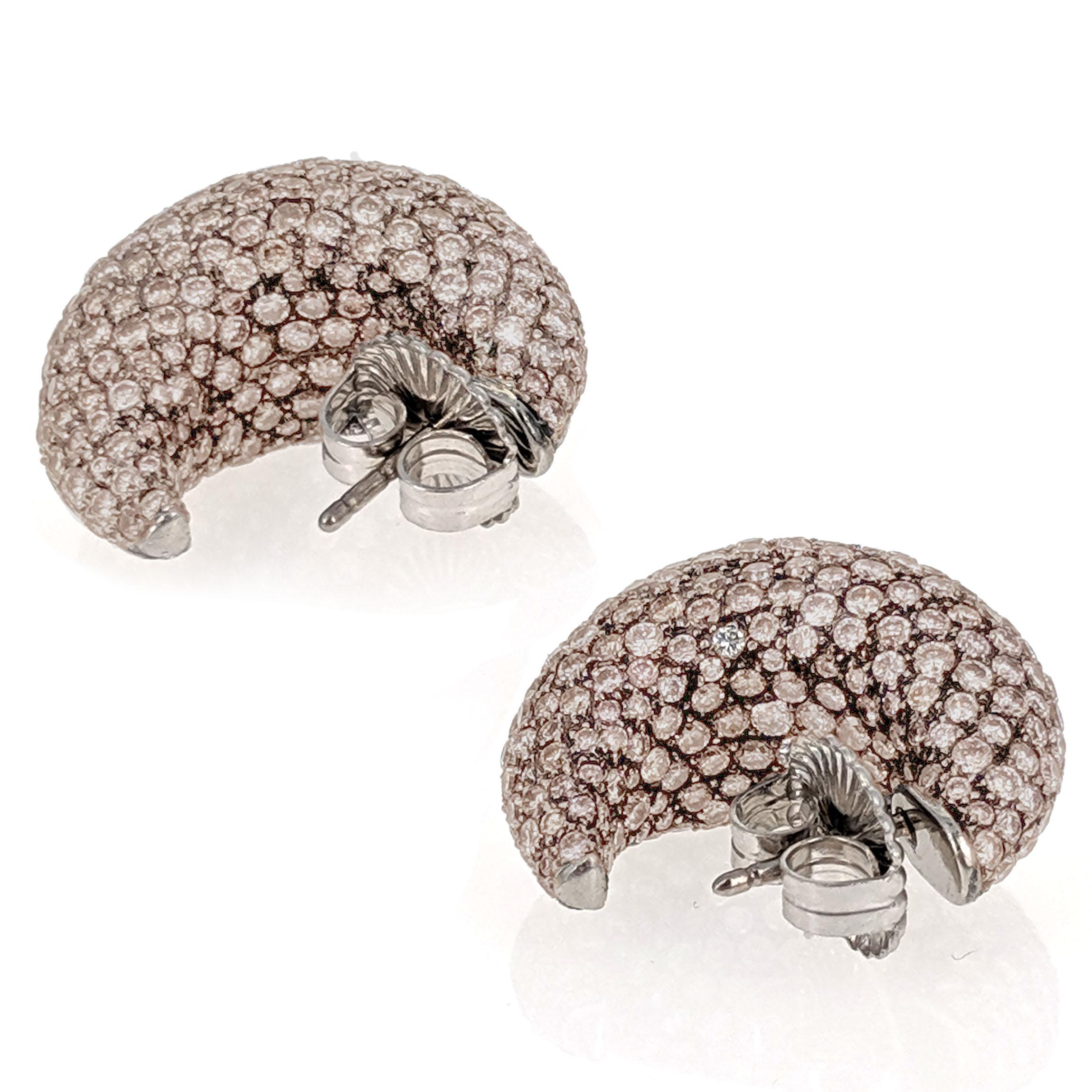 Diamond Gold Half Hoop Bombe Earrings In Excellent Condition In New York, NY