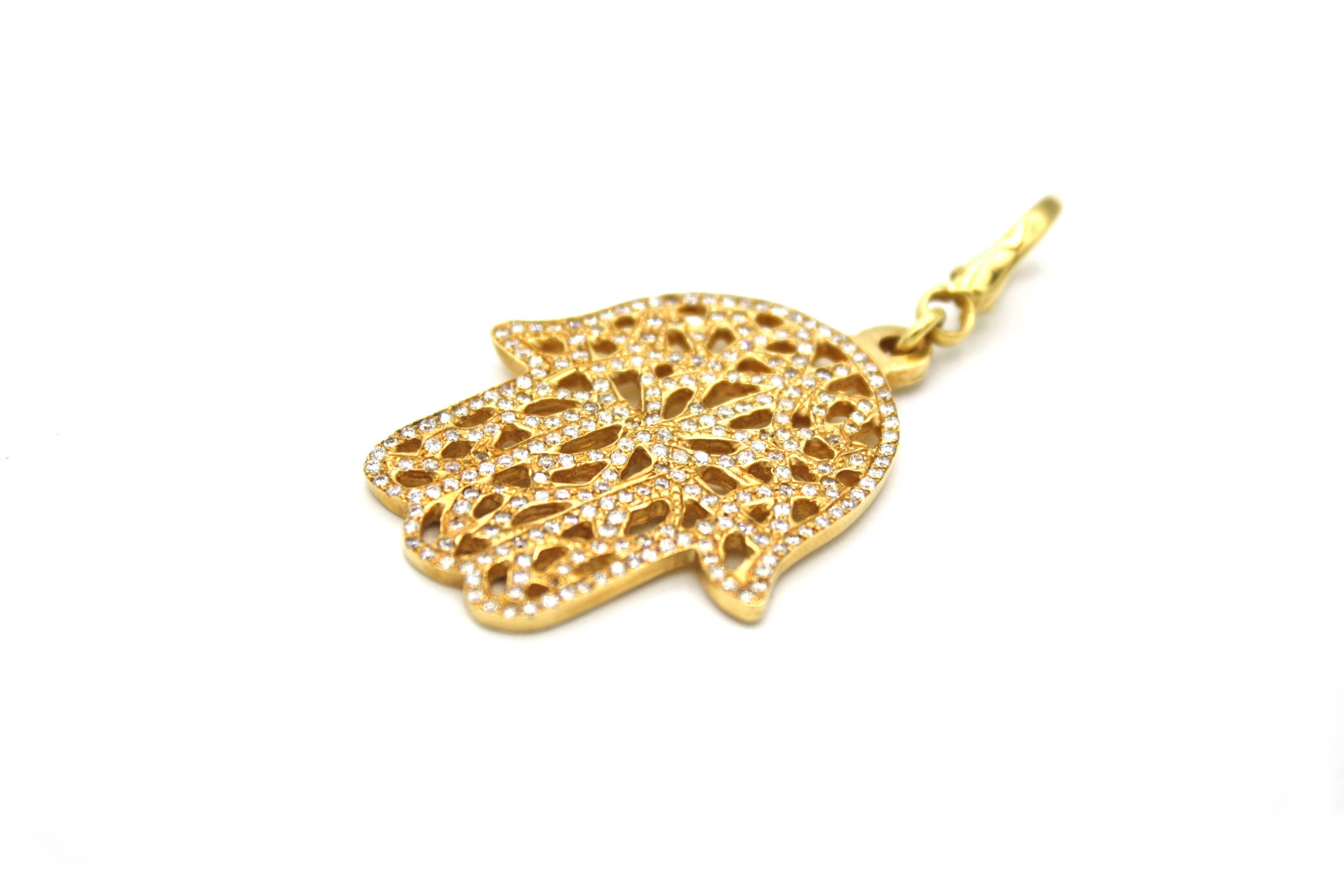 Contemporary Diamond and Gold Hamsa Pendant For Sale