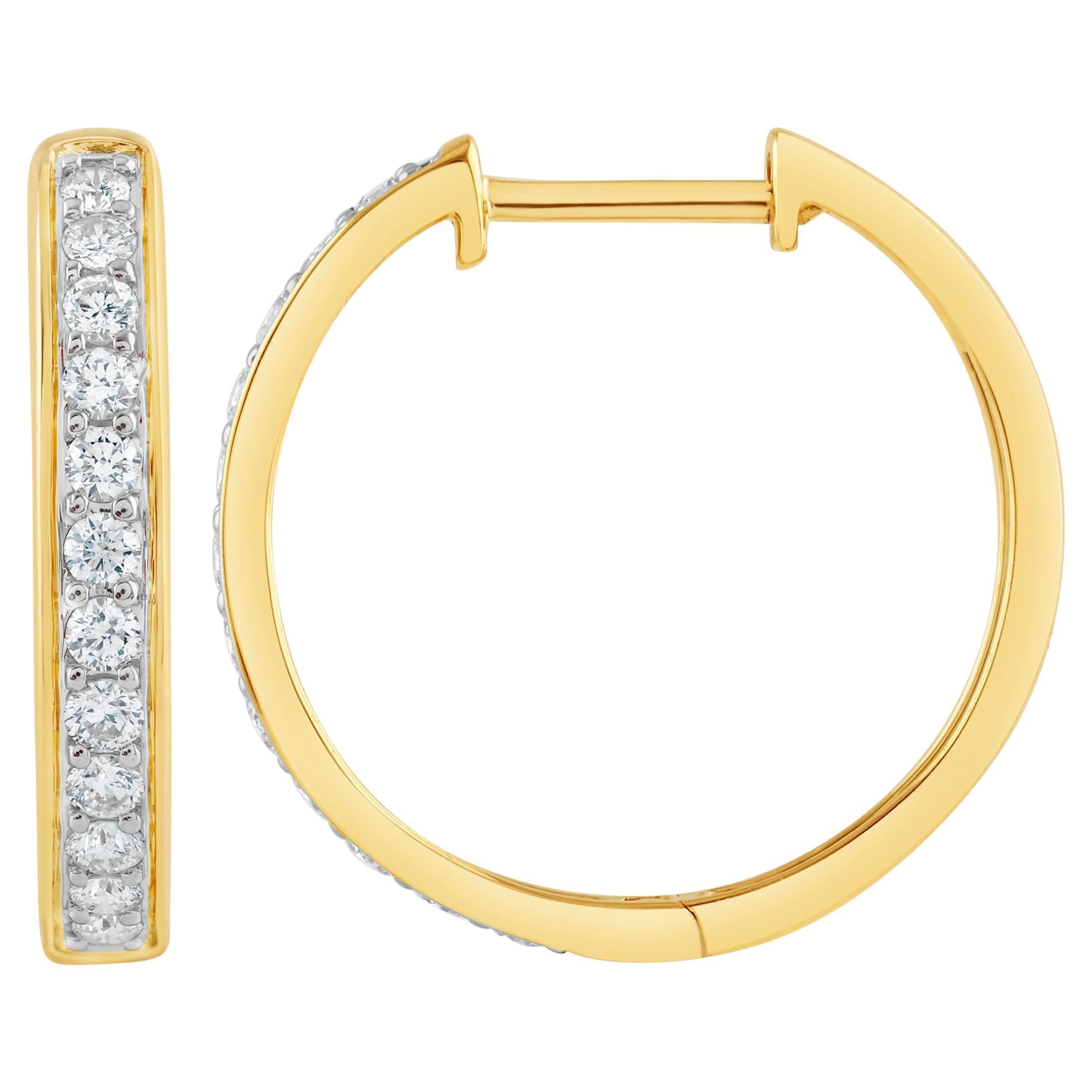 Diamond and Gold Hoop Earrings For Sale