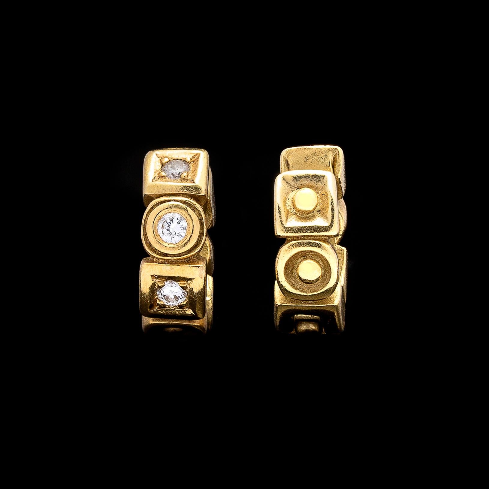 Round Cut Diamond and Gold Huggie Earrings