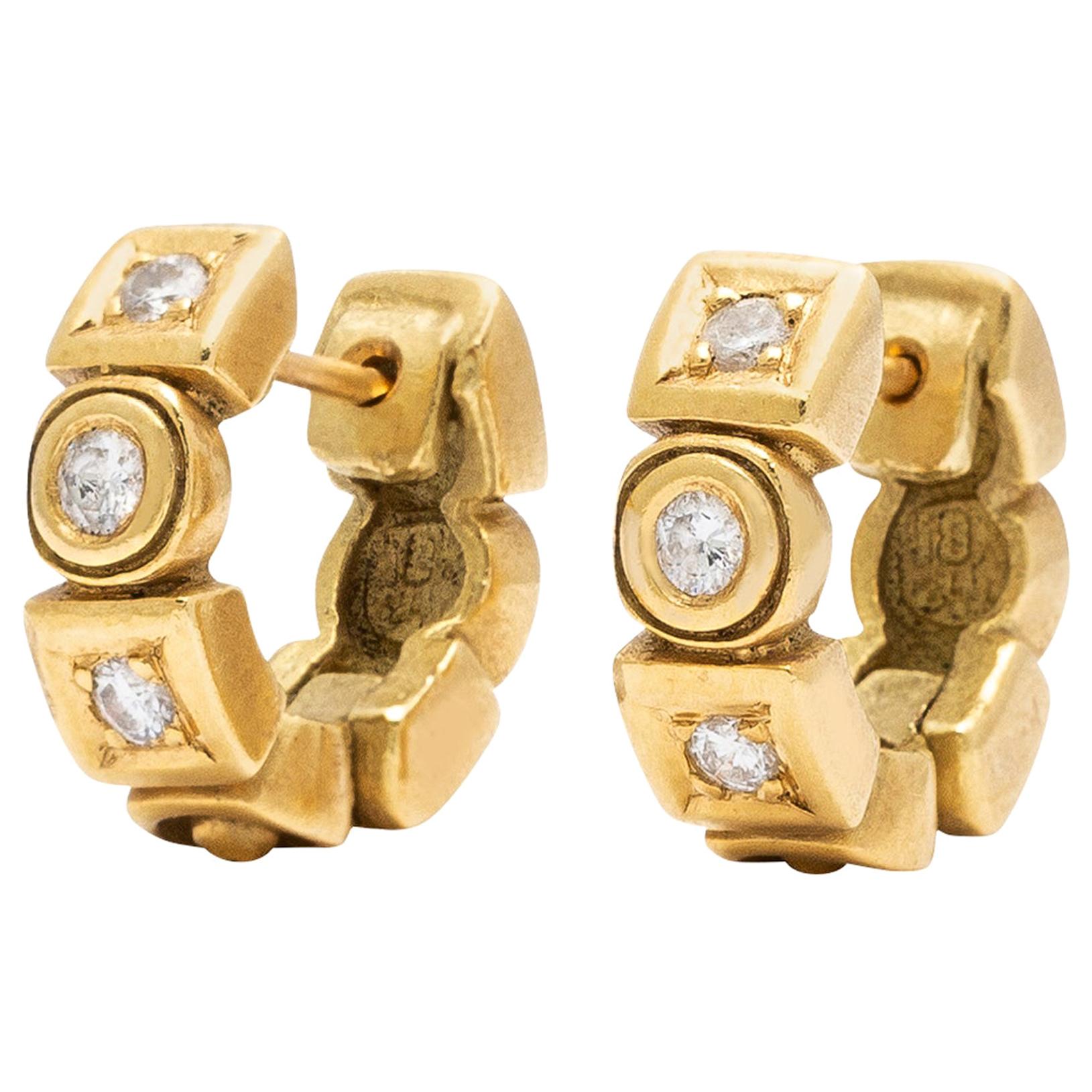 Diamond and Gold Huggie Earrings