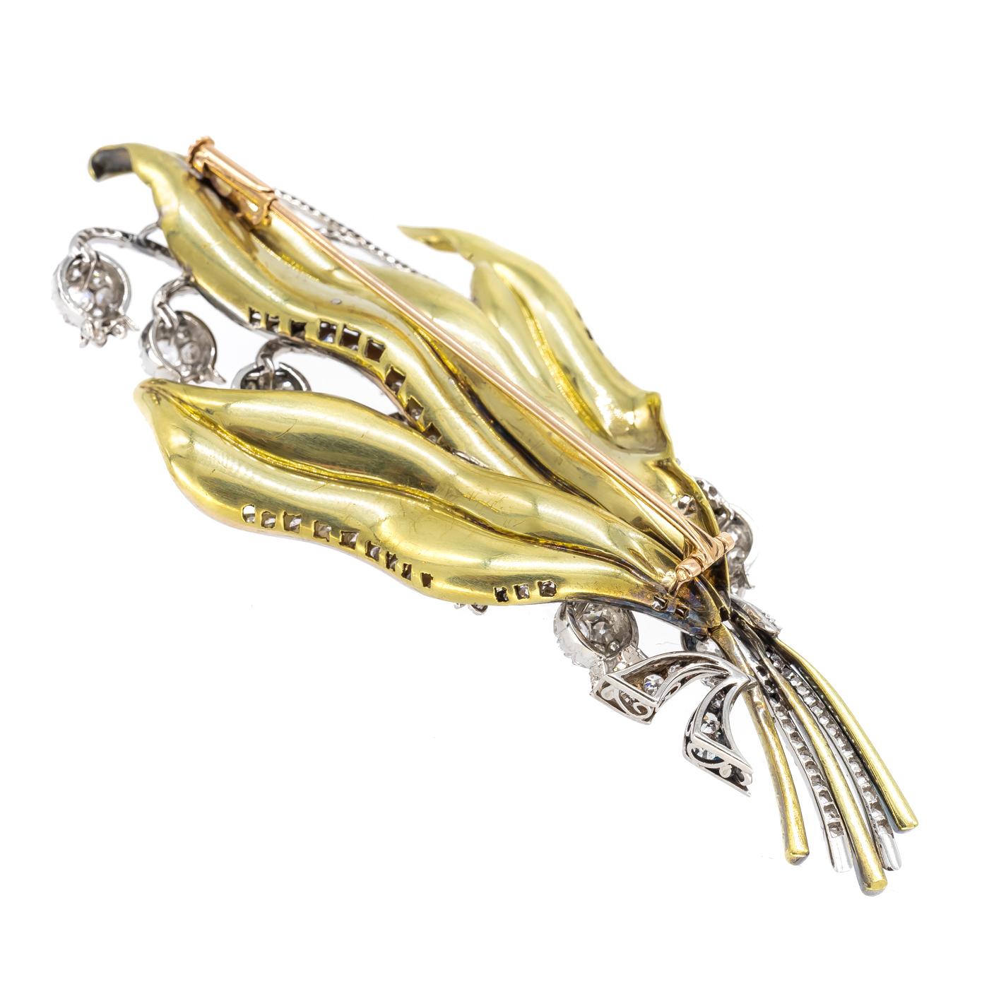 Diamond and Gold Lily of the Valley Brooch, Circa 1940 In Good Condition In London, GB