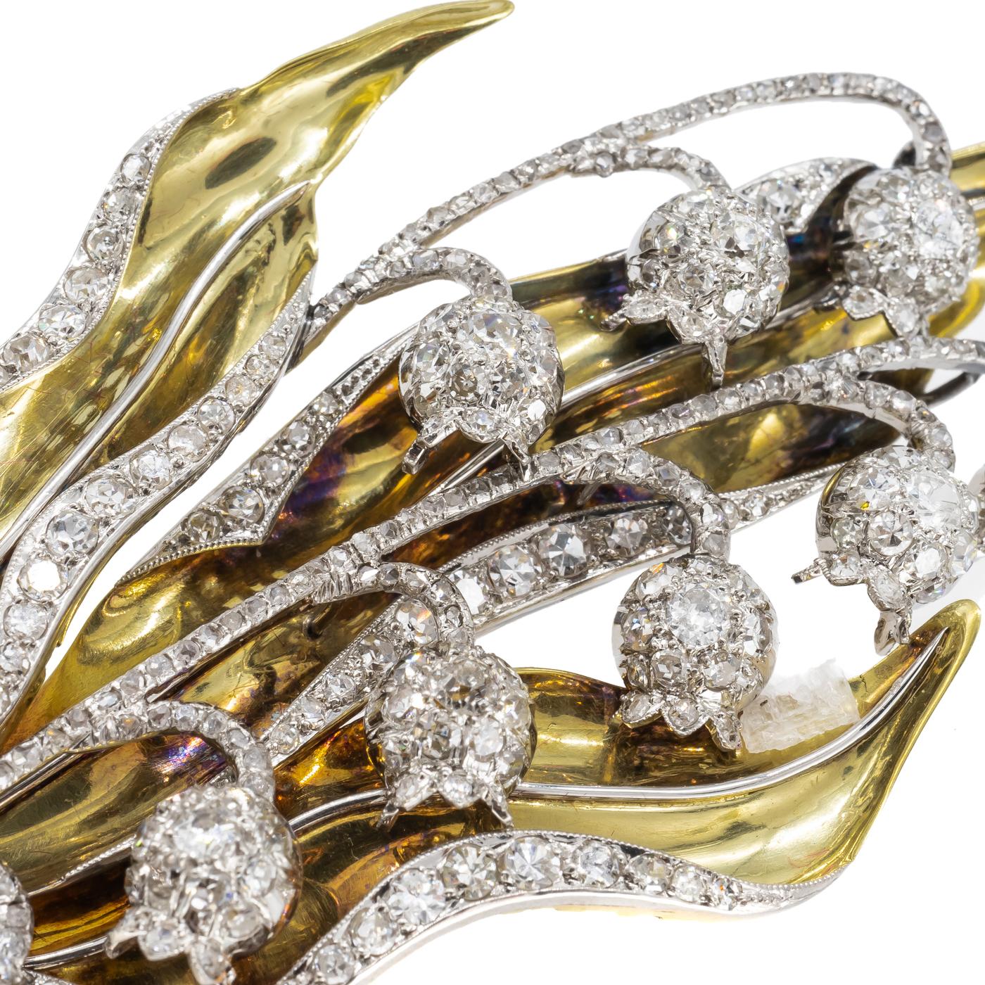 Women's or Men's Diamond and Gold Lily of the Valley Brooch, Circa 1940