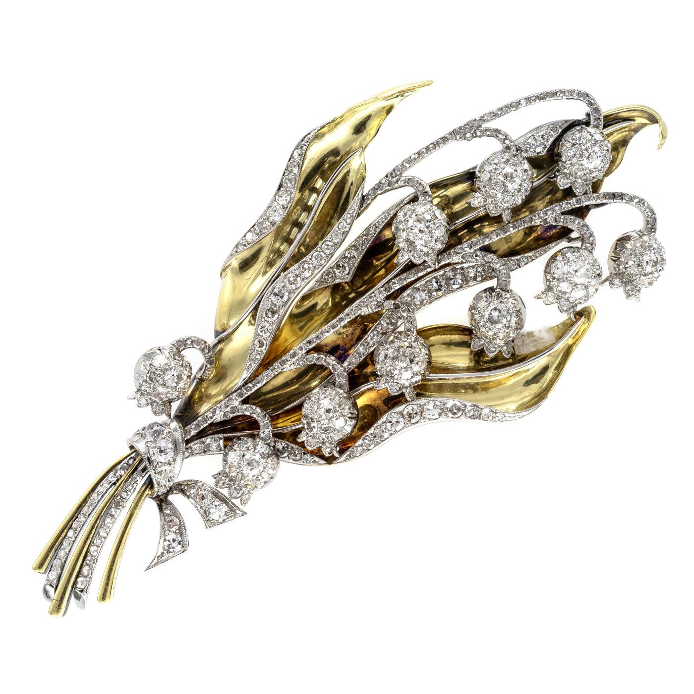 Diamond and Gold Lily of the Valley Brooch, Circa 1940