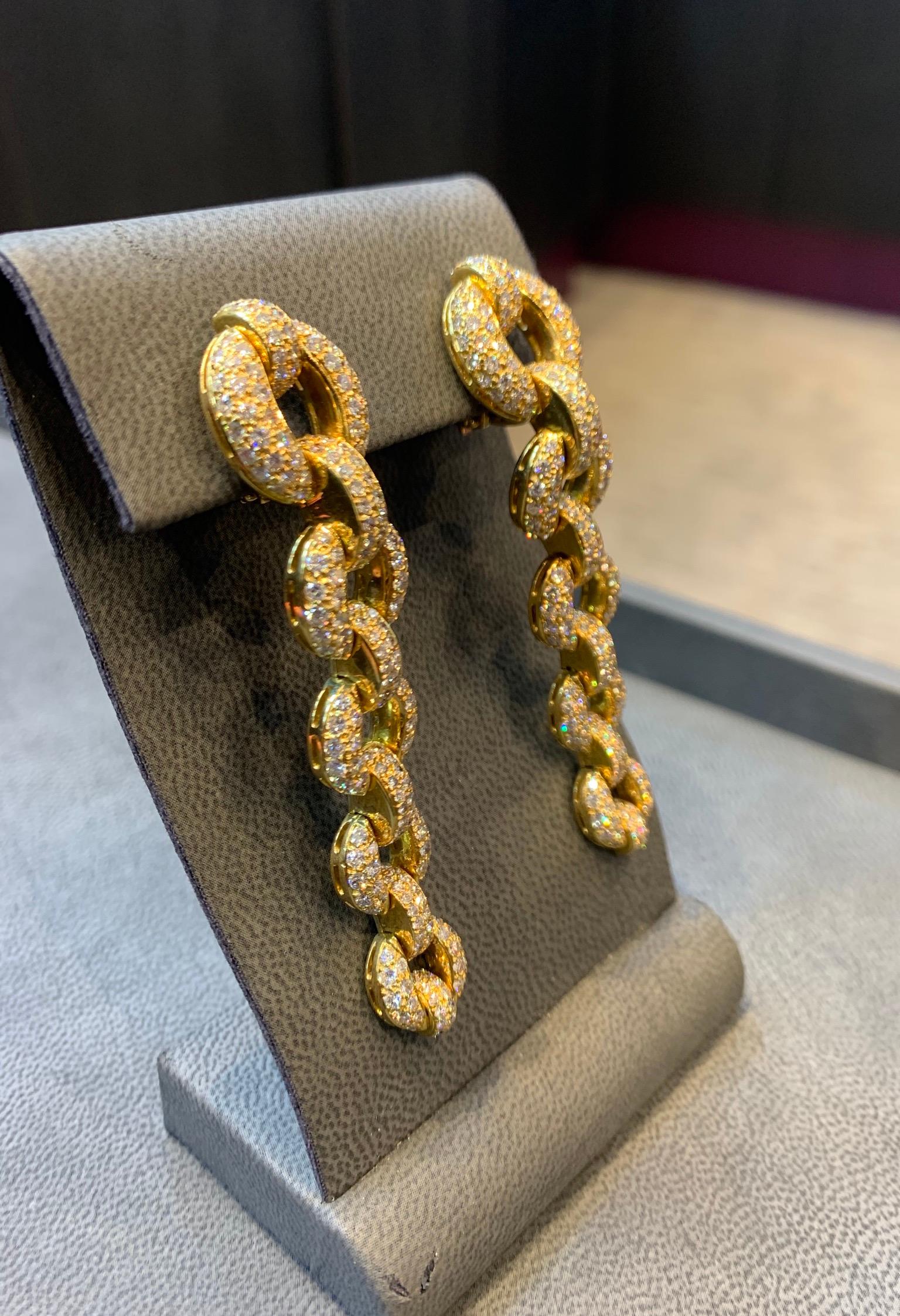 Diamond and Gold Link Earrings Corte redondo