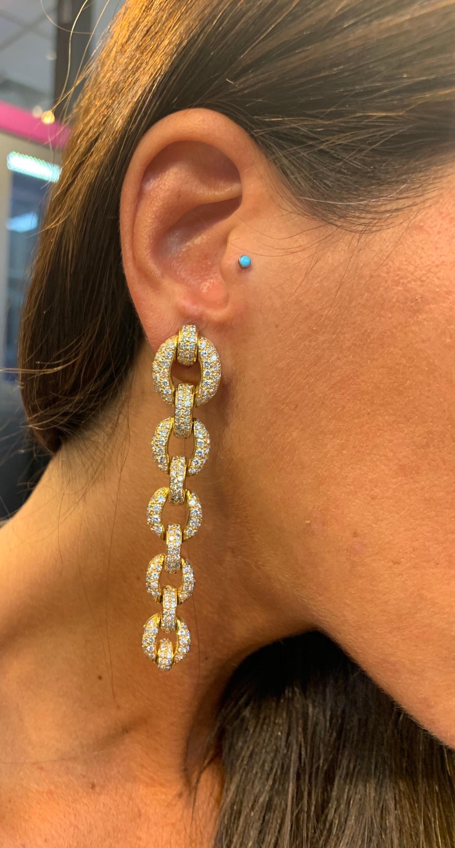Round Cut Diamond and Gold Link Earrings