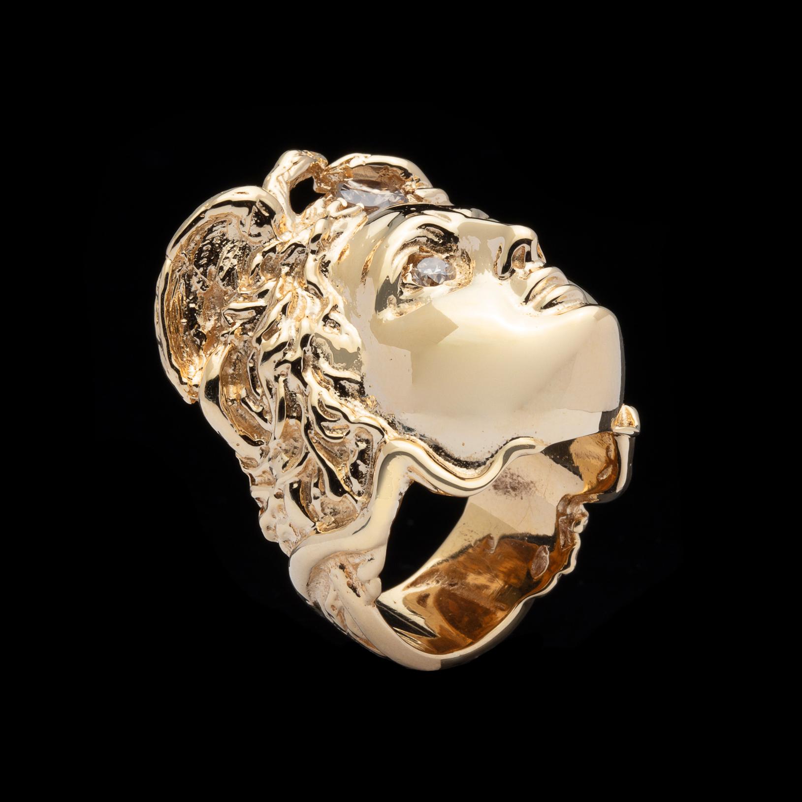 Diamond and Gold Medusa Ring In Excellent Condition In San Francisco, CA