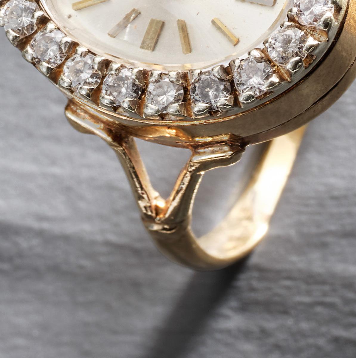 Retro Diamond and Gold Ring Watch by Bueche Girod For Sale