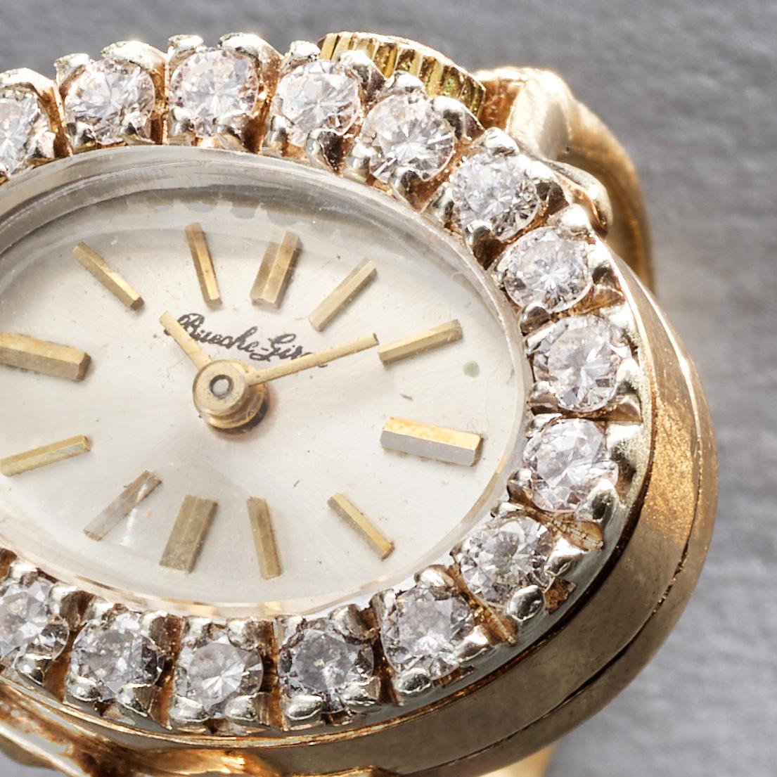 Round Cut Diamond and Gold Ring Watch by Bueche Girod For Sale