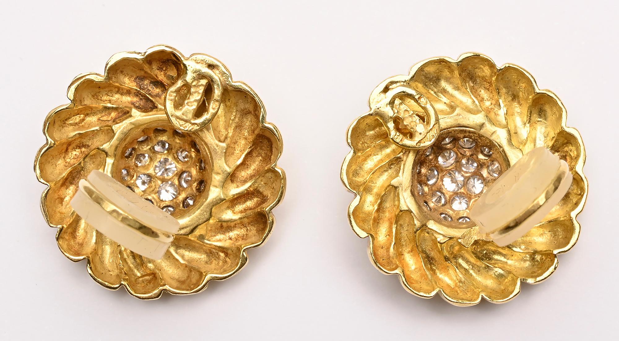 Spiral-Ohrringe aus Diamant und Gold für Damen oder Herren im Angebot
