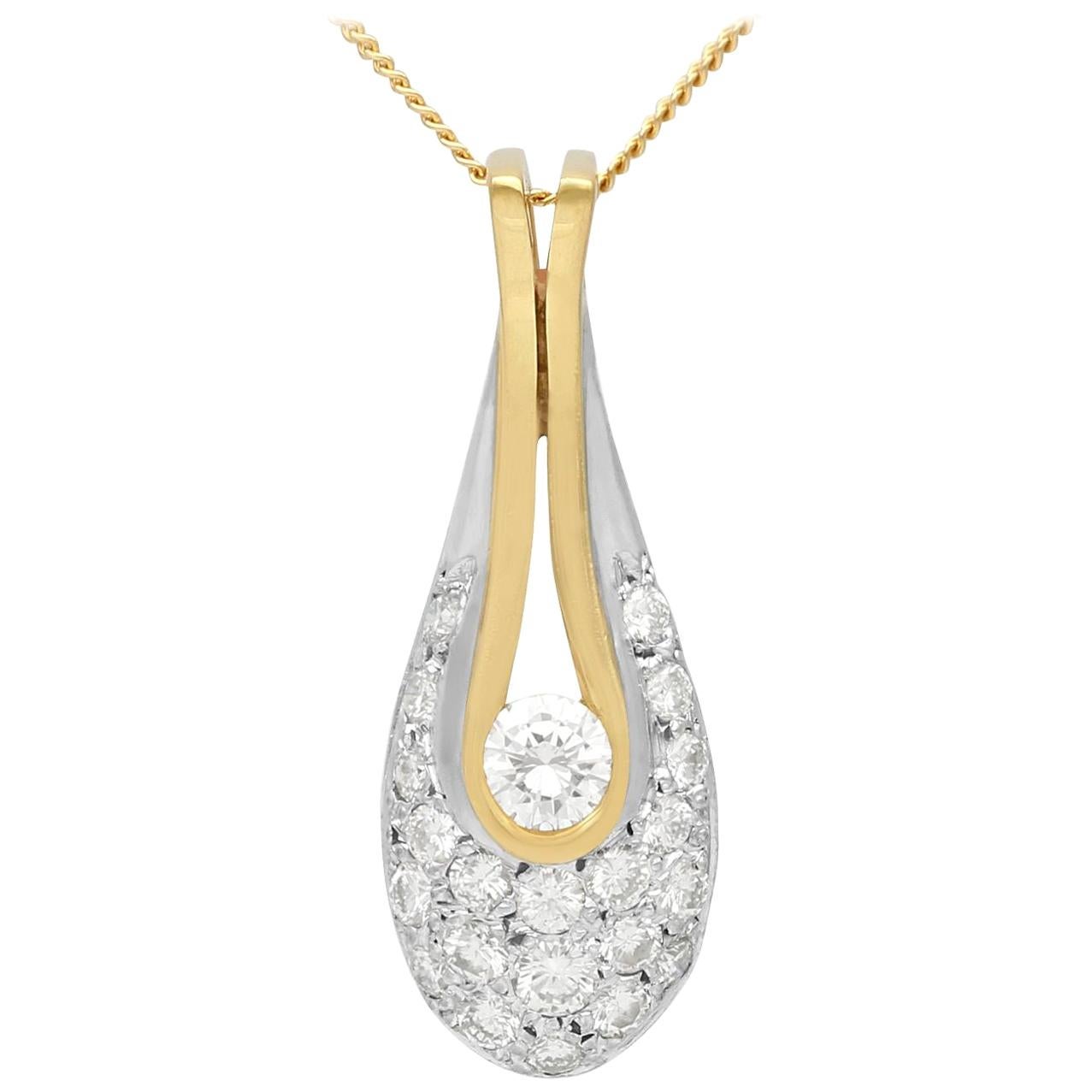 Diamond and Gold Teardrop Pendant For Sale