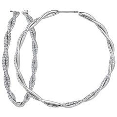 Diamond and Gold Twisted Hoop Earrings
