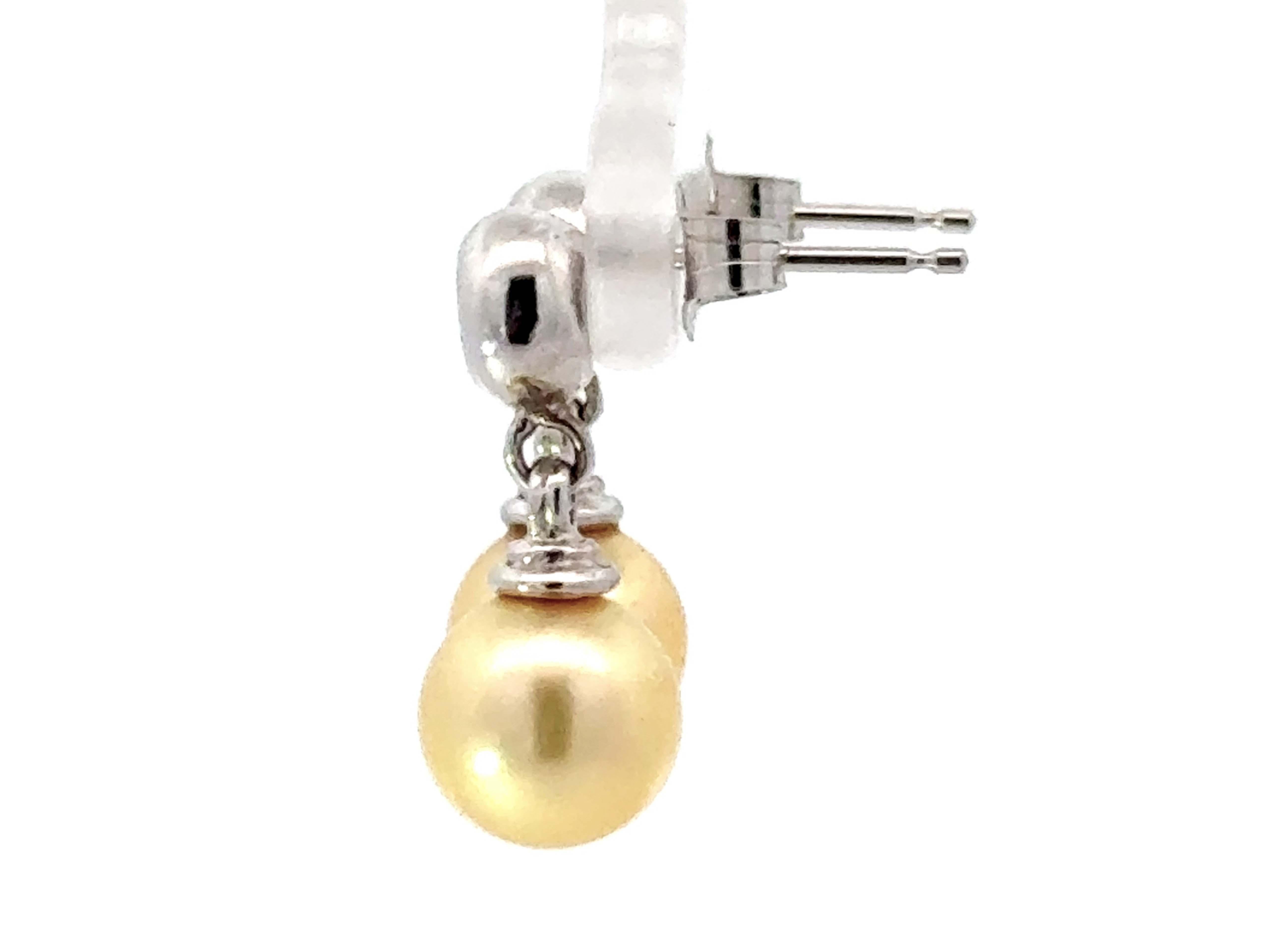Women's Diamond and Golden Pearl Drop Earrings 14K White Gold For Sale