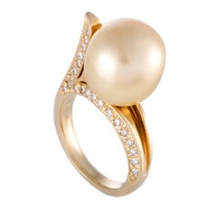 Diamond and Golden Pearl Yellow Gold Ring