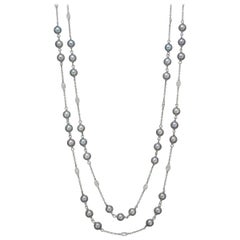 Diamond and Gray Pearl Long Chain Necklace