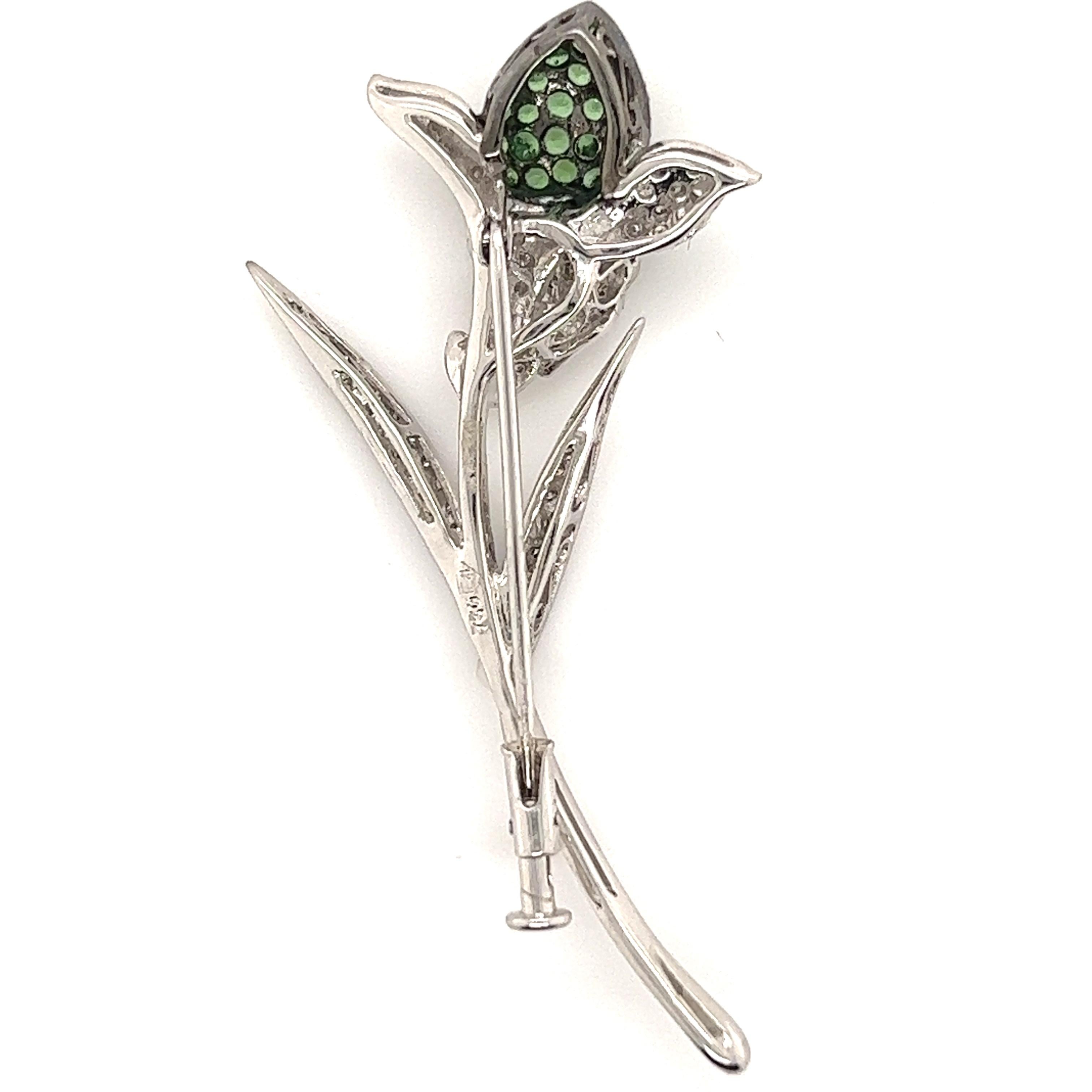 Art Nouveau Diamond and Green Garnet Pin/Pendant  For Sale