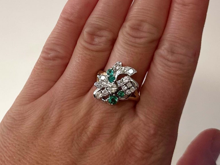 Bague Cocktail En Or Jaune 18K - Sertie D'une Pierre Verte - Taille 58 - Style Vintage