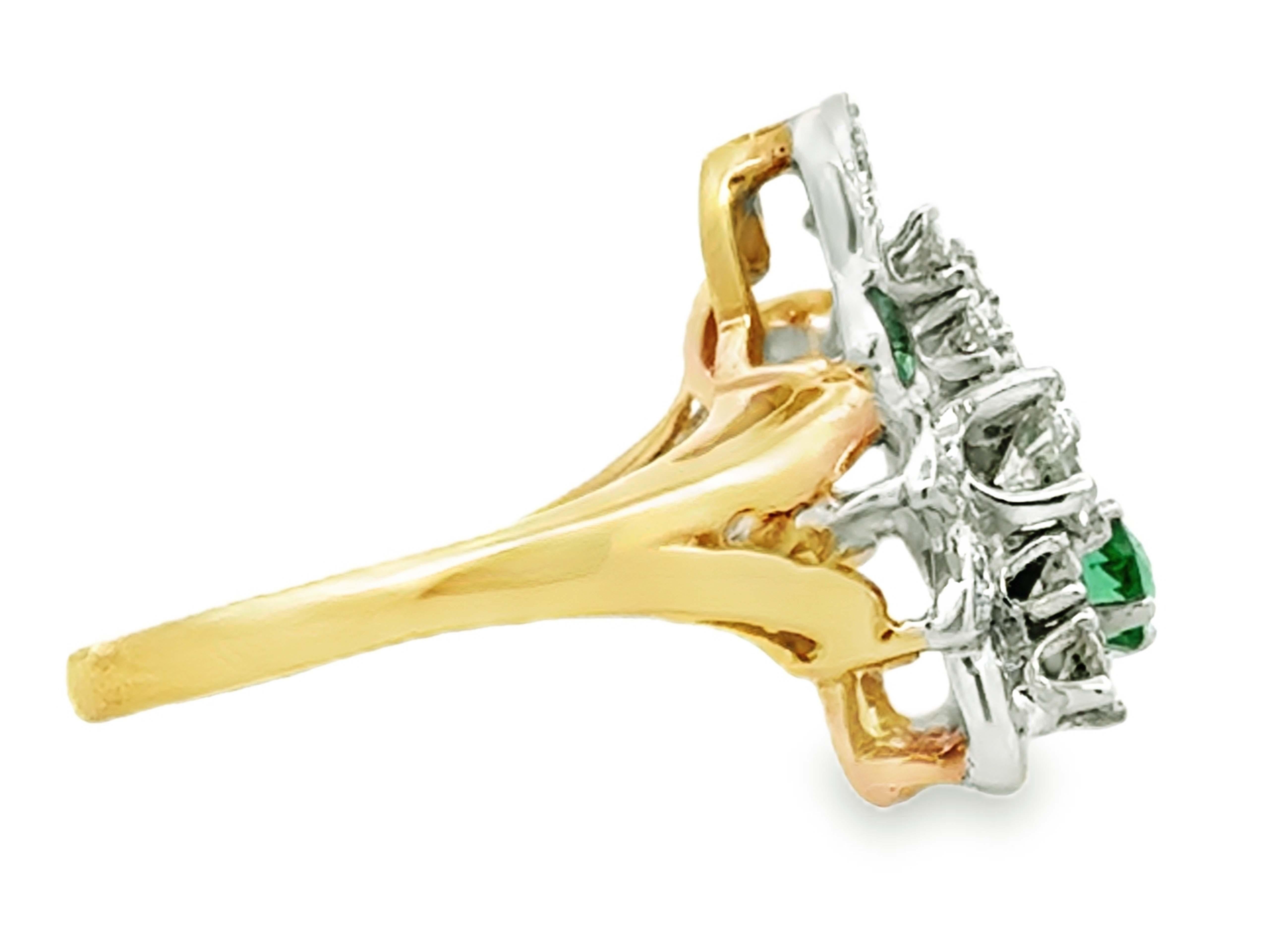Women's or Men's Diamond and Green Gemstone Cluster Cocktail Ring 18k White and Yellow Gold For Sale