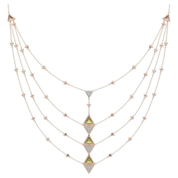Diamond and Green Tourmaline Multi-Strand Fashion Triangle Necklace in ...