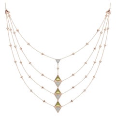 Diamond and Green Tourmaline Multi-Strand Fashion Triangle Necklace in 18kt Gold