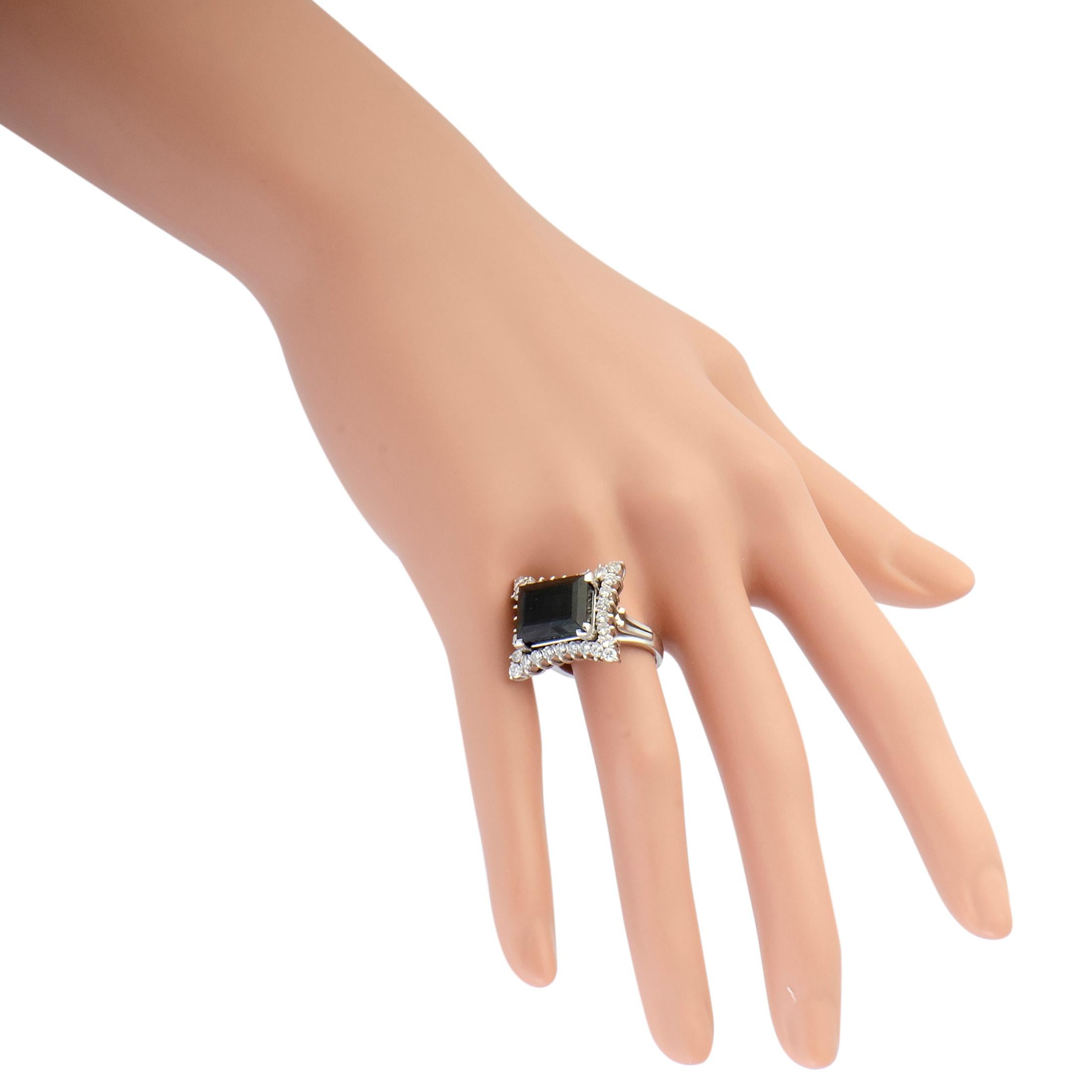 Women's Diamond and Green Tourmaline Platinum Rectangle Ring