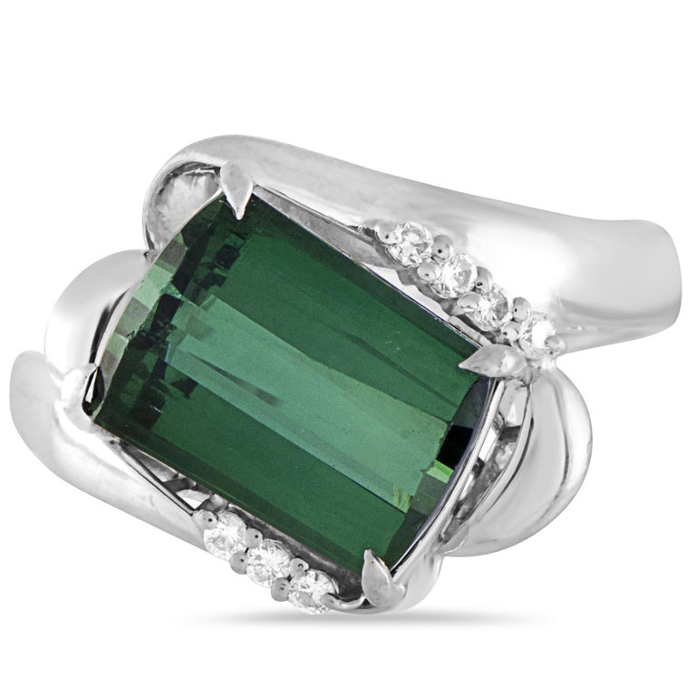 The Twisted Green Stud Ring in Platinum main image 0