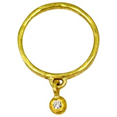 Diamond and Hammered 22 Karat Gold Charm Ring