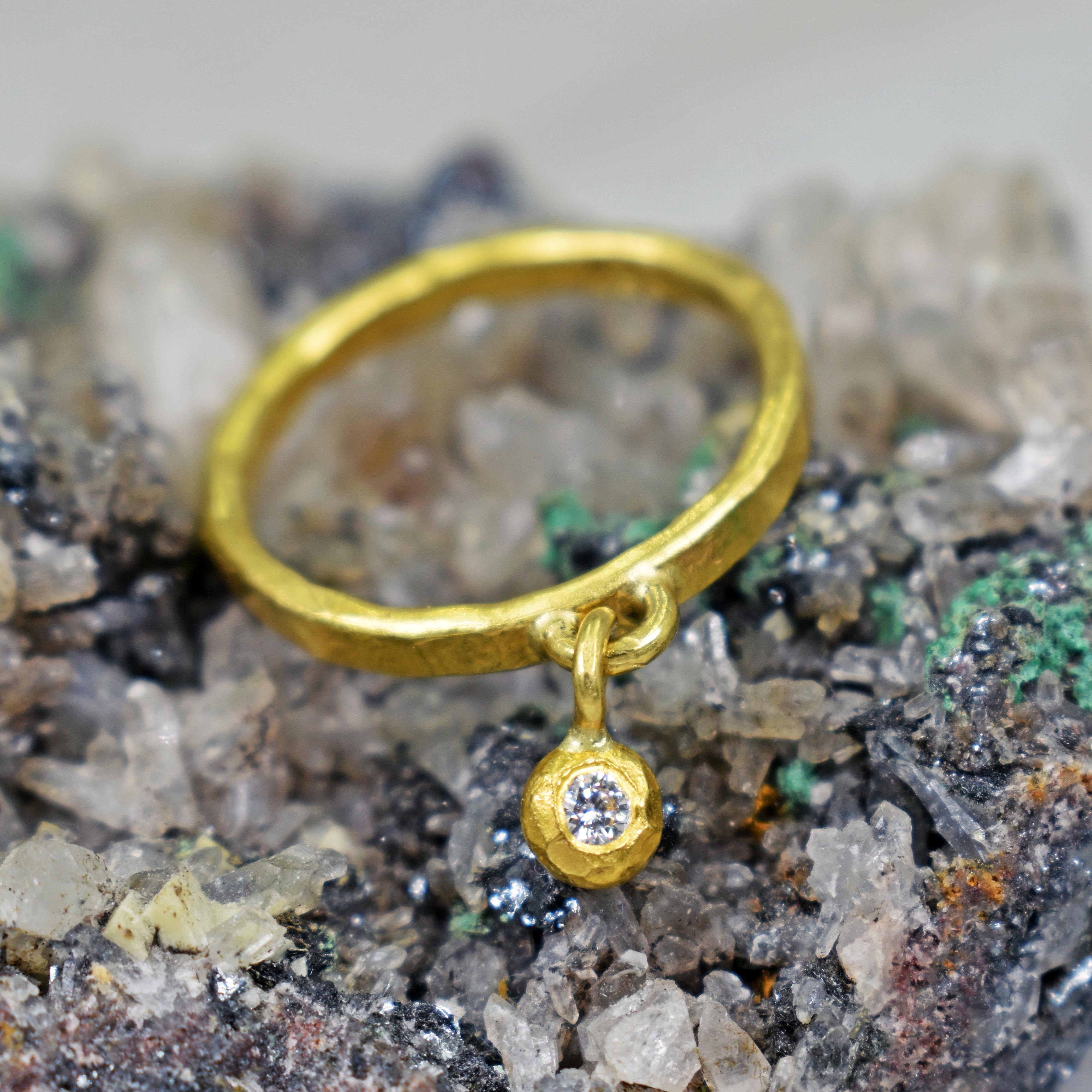 Men's Diamond and Hammered 22 Karat Gold Charm Ring