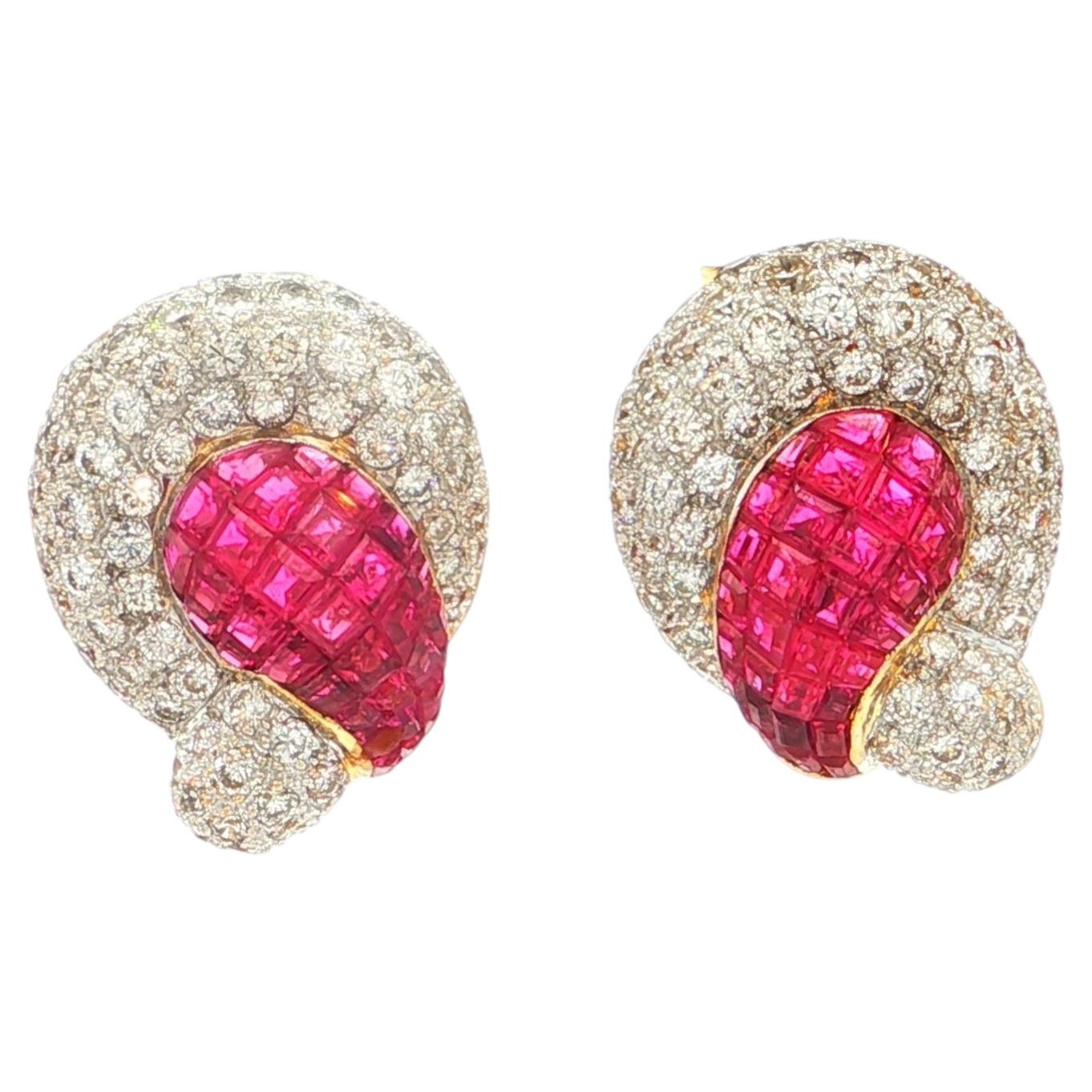 Diamond and Invisibly Set Ruby Earrings