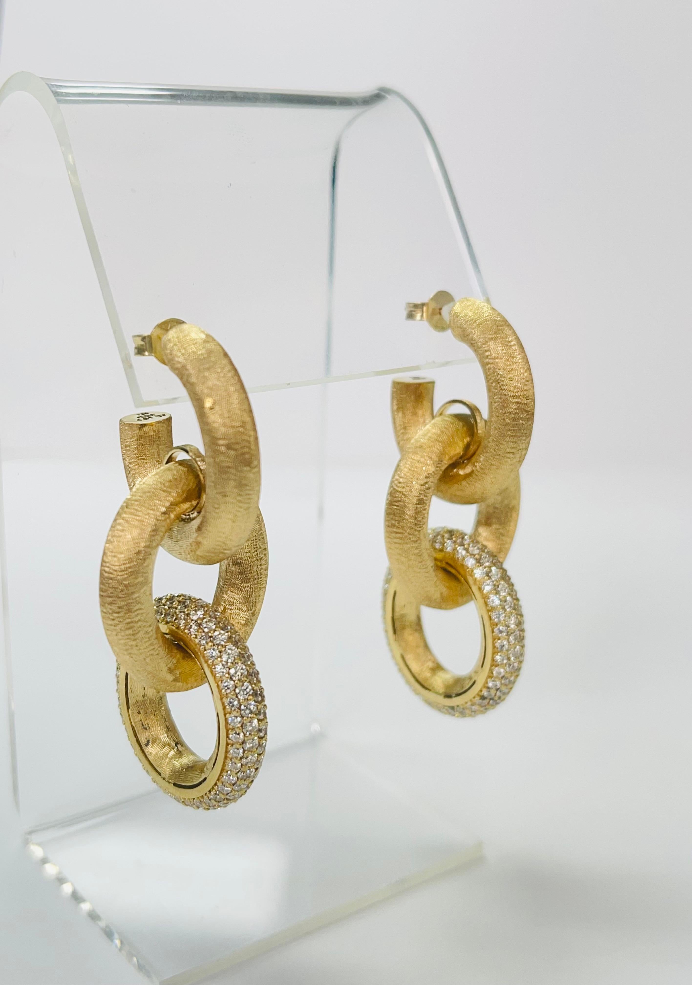 Round Cut Diamond and Italian 18K Gold Double Hoop Earrings