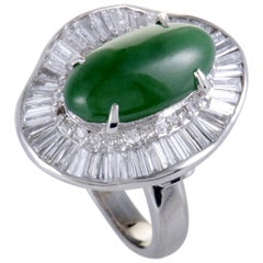 Diamond and Jade Cabochon Platinum Ring