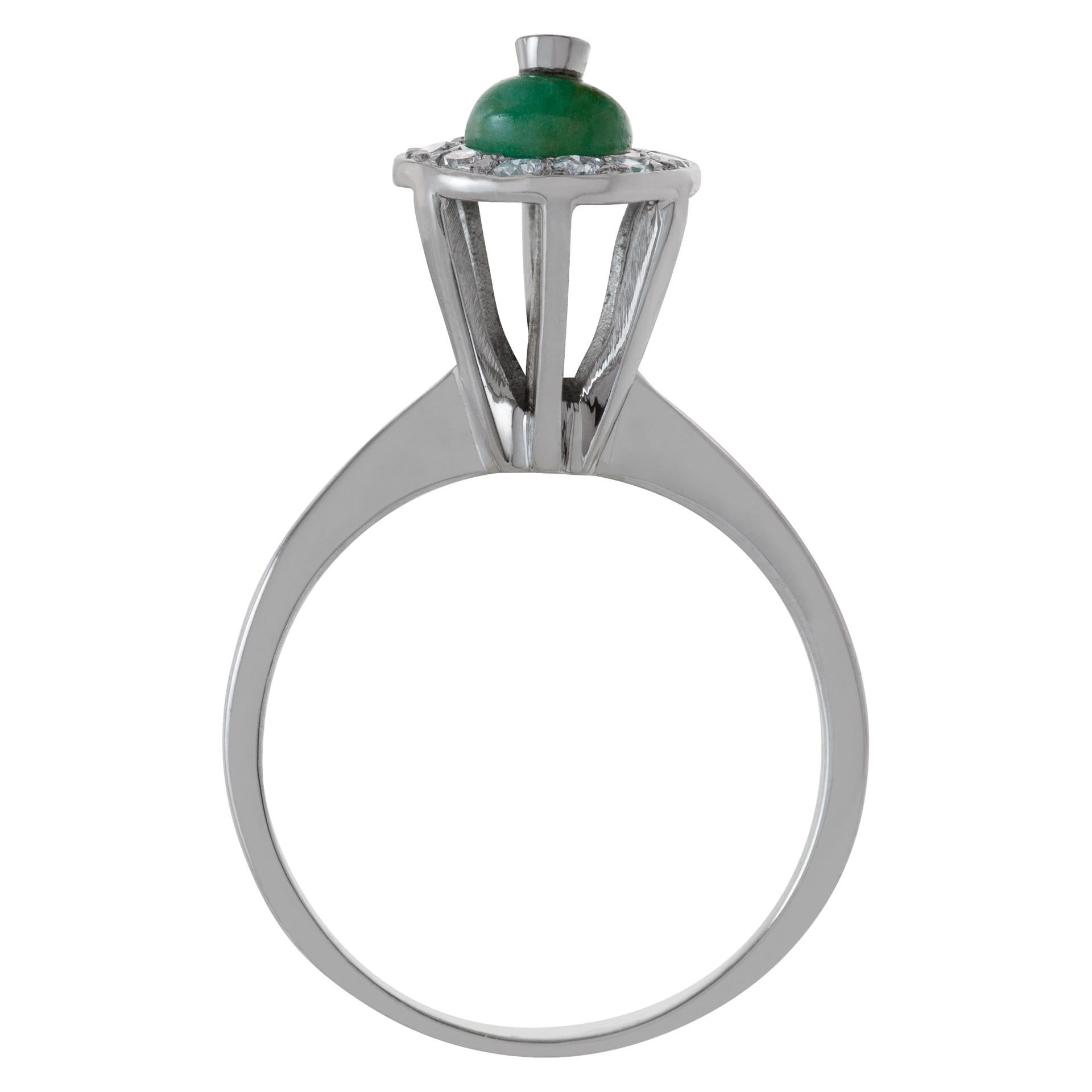 Women's Diamond and Jade Ring in 14k White Gold For Sale