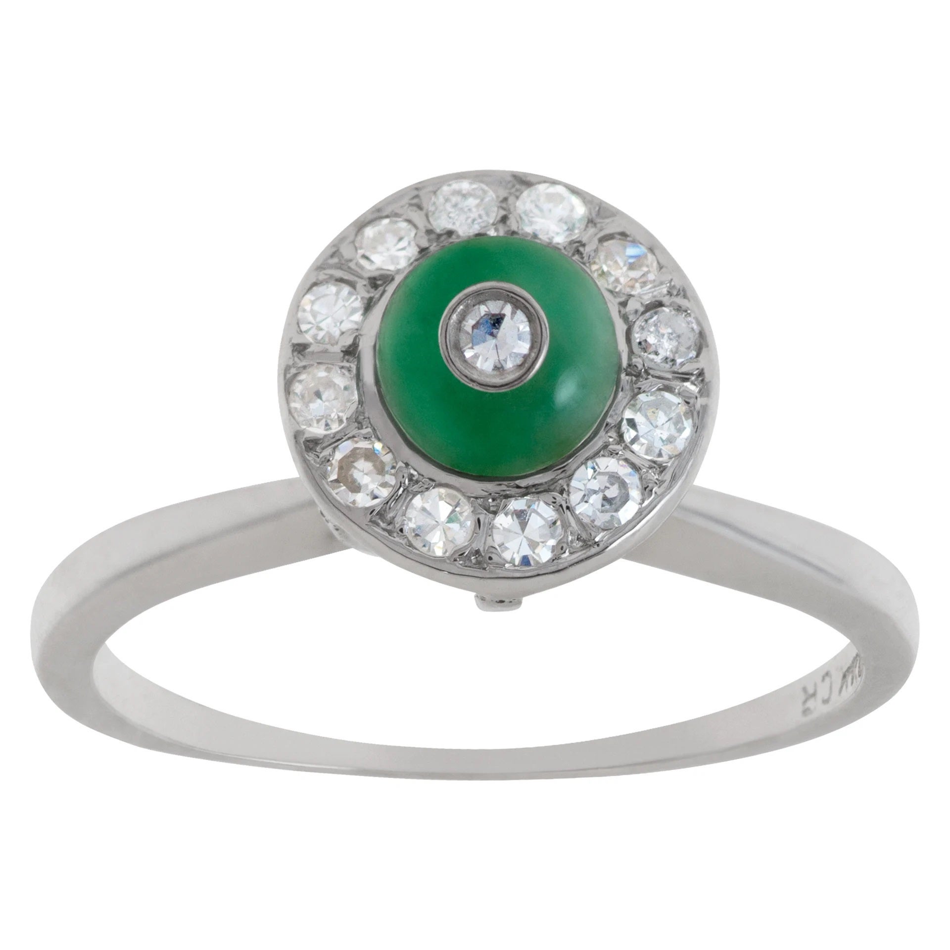 Diamond and Jade Ring in 14k White Gold For Sale