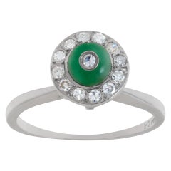 Vintage Diamond and Jade Ring in 14k White Gold