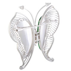Diamond and Jade White Gold Large Butterfly Brooch