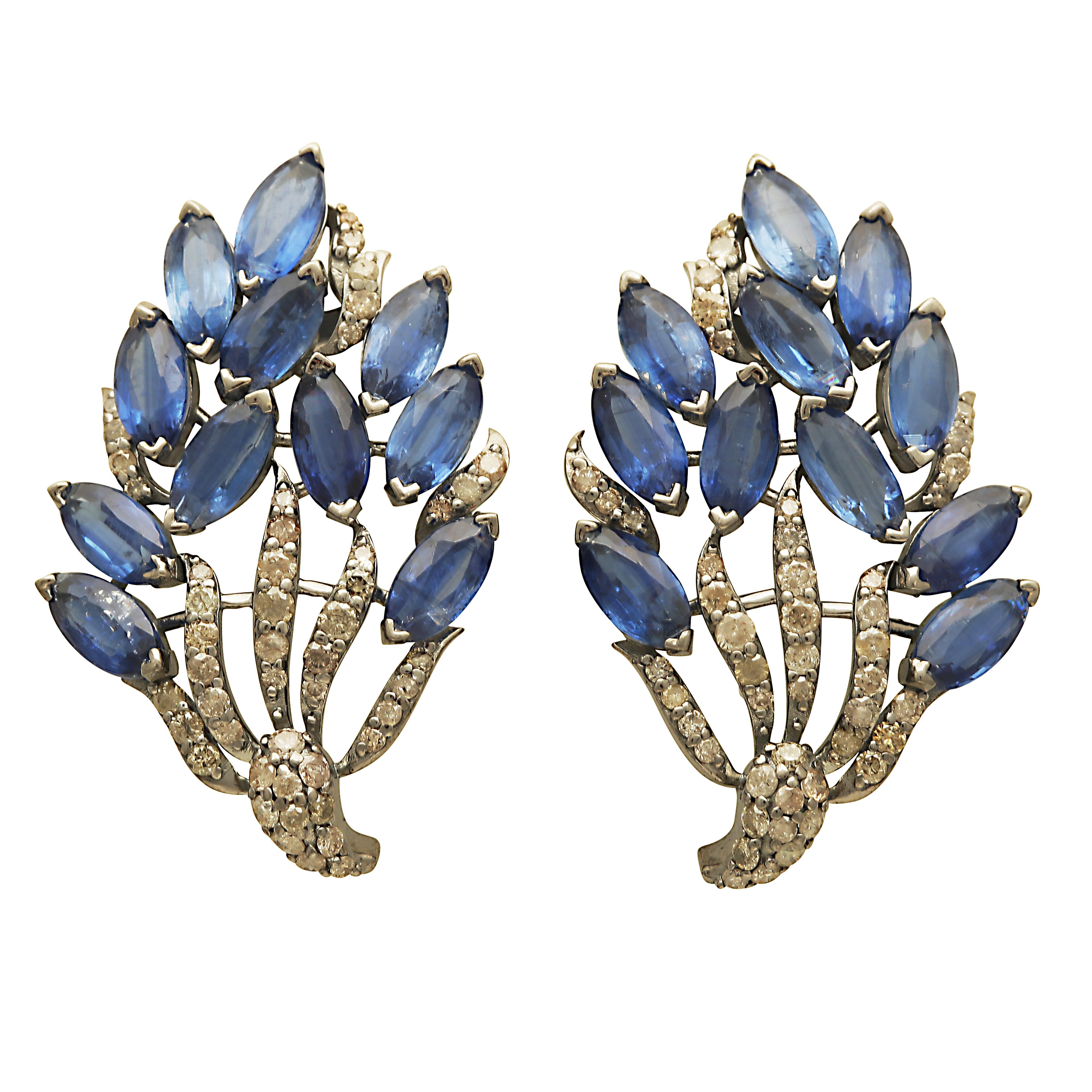 Art Deco Diamond and Kyanite Statement Stud Earrings