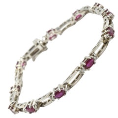 Diamond and Lab Created Ruby Bracelet 14 Karat White Gold