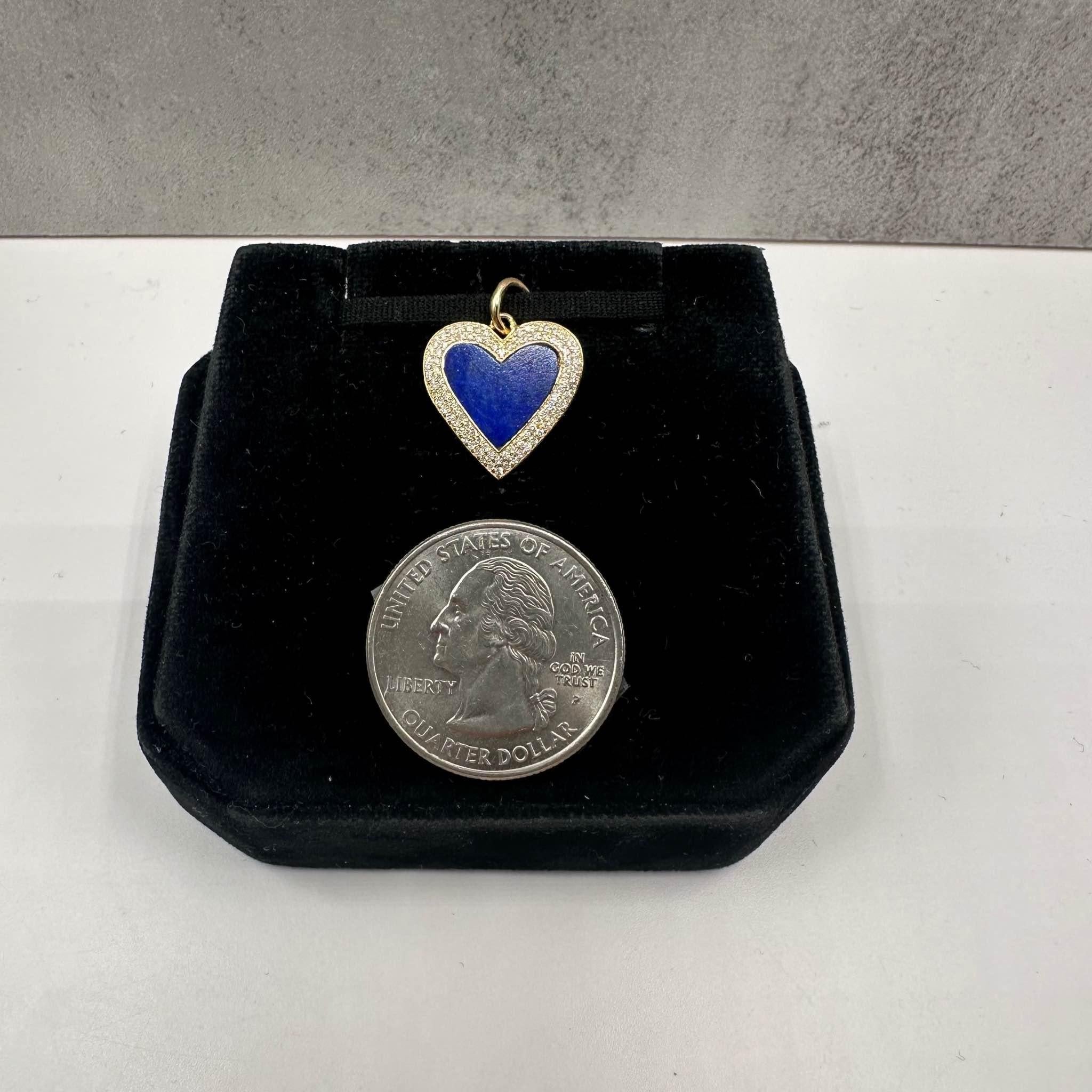 Pendentif coeur en or jaune 14kt diamant et lapis -1.02ctw Lapis, 0.26ctw Dia Neuf - En vente à West Hempstead, NY