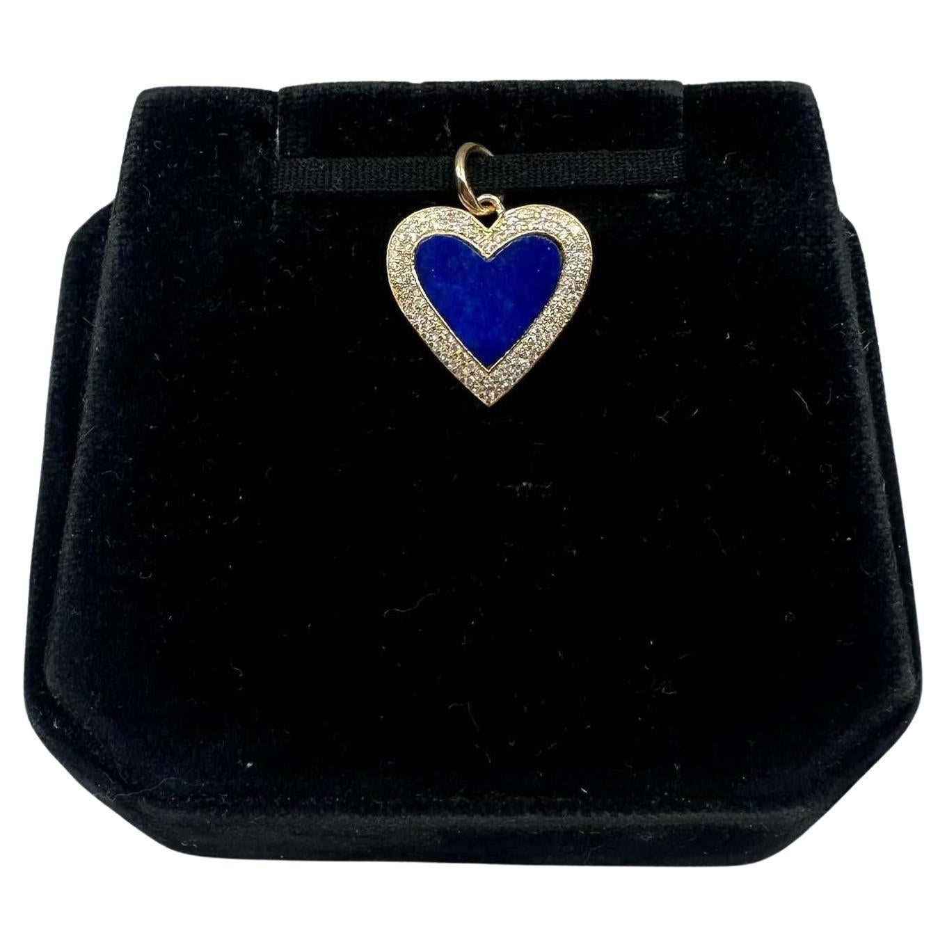 Pendentif coeur en or jaune 14kt diamant et lapis -1.02ctw Lapis, 0.26ctw Dia en vente