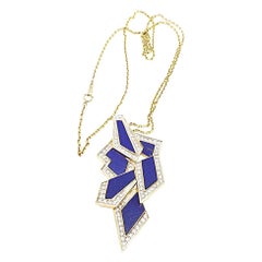 Diamond and Lapis Yellow Gold Pendant Necklace