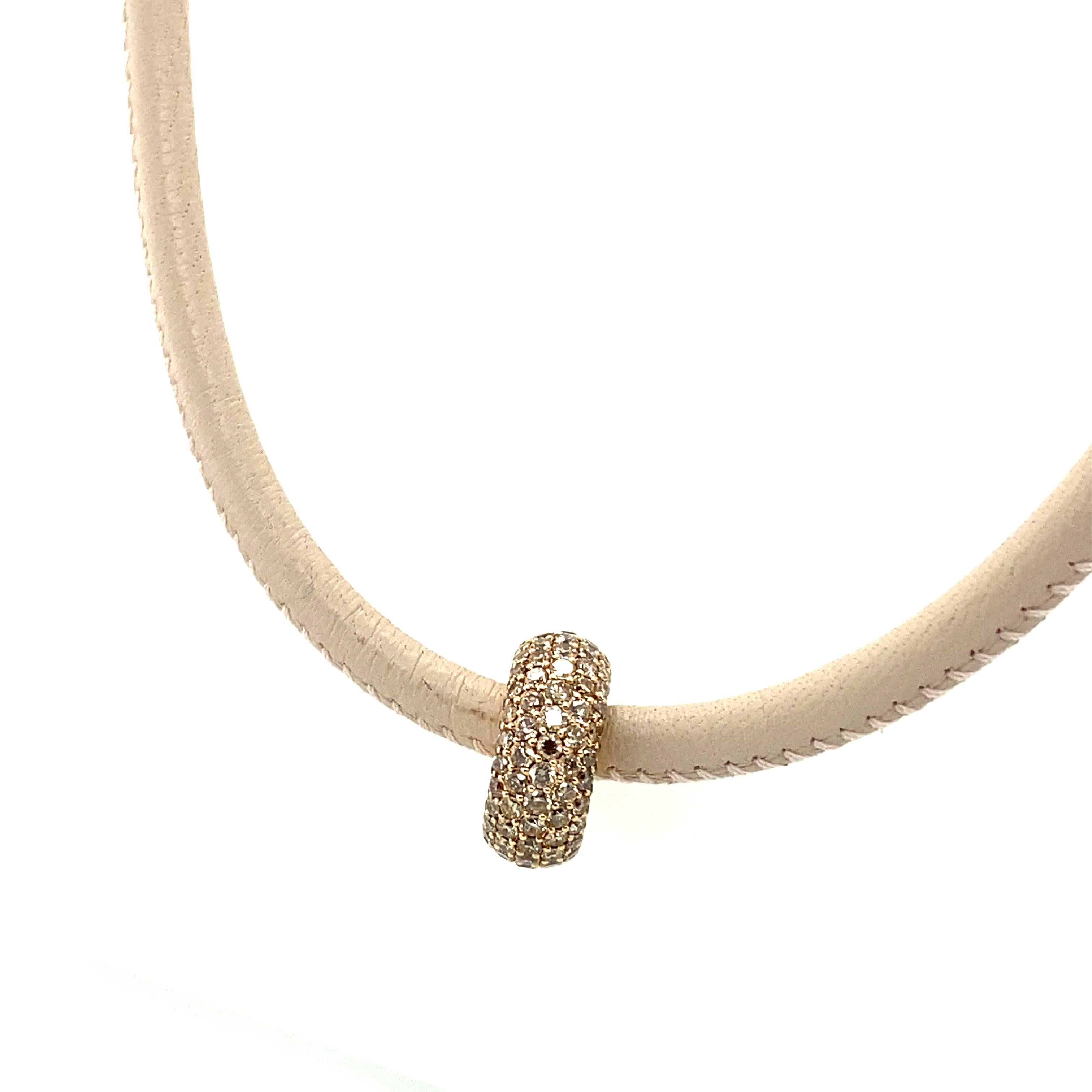 Diamond and Leather Necklace by Noor in 18 Karat Rose Gold For Sale 1