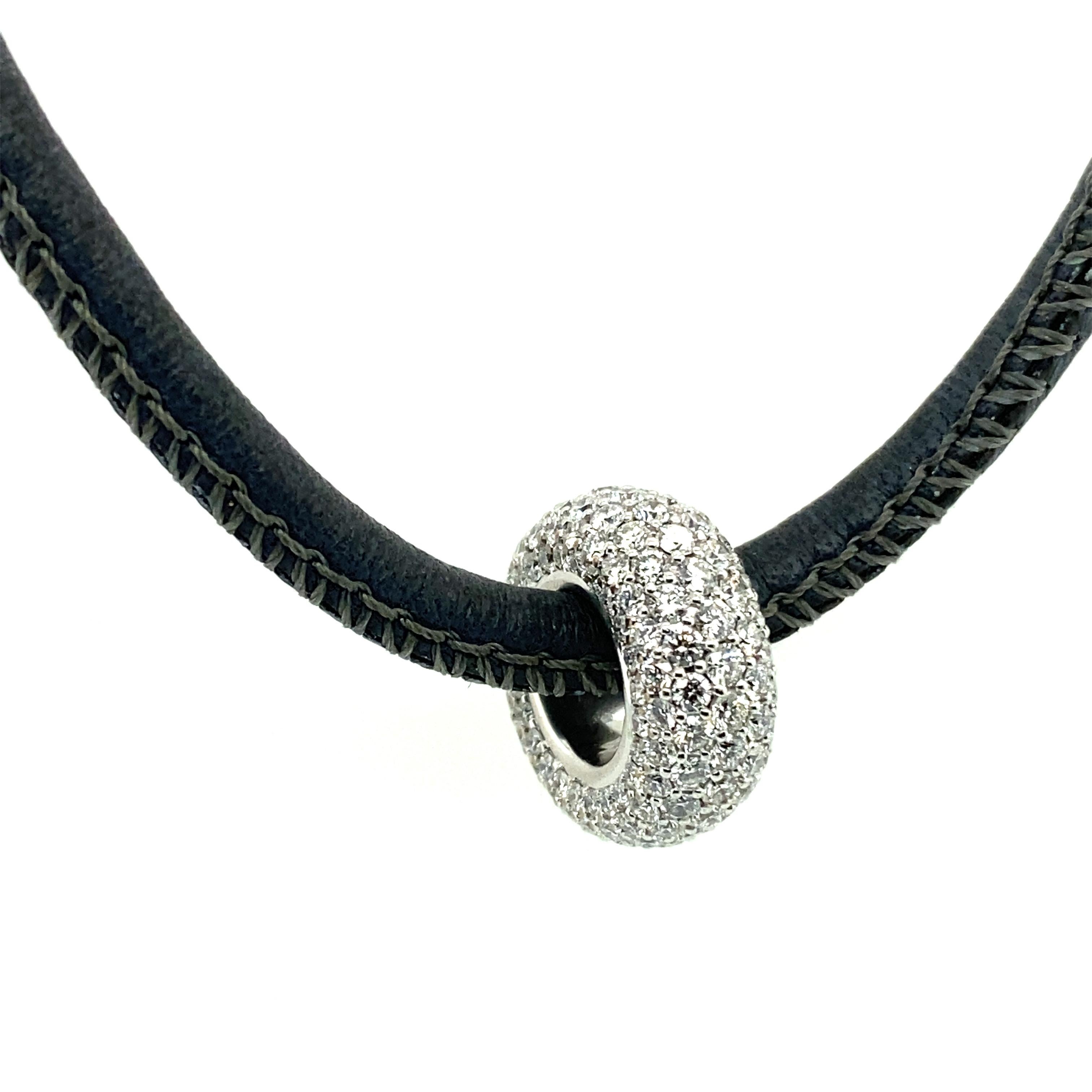 Modern Diamond and Leather Necklace by NOOR in 18 Karat White Gold For Sale