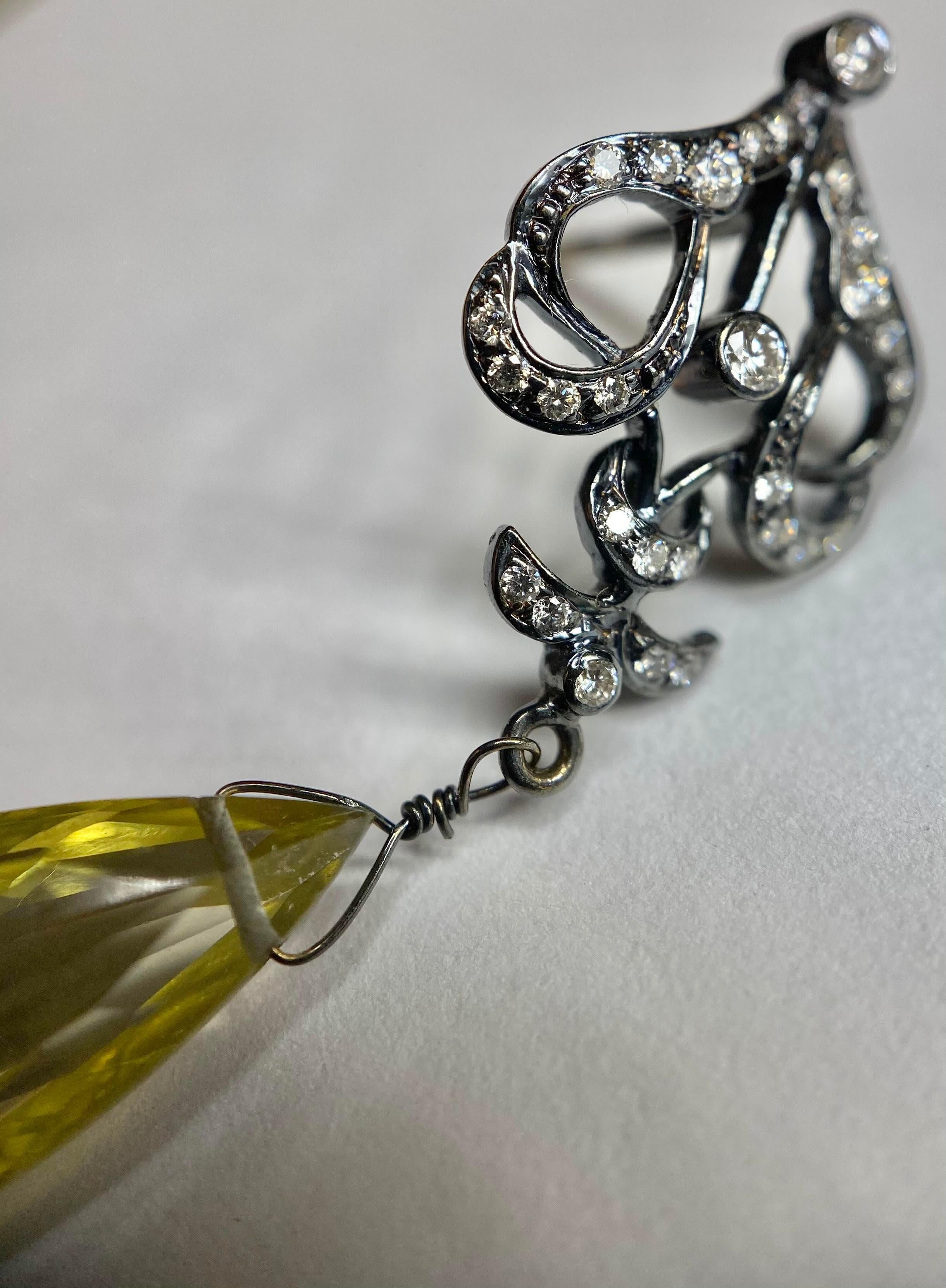 Women's Diamond and Lemon Topaz Drop Earrings in 18 Karat Blackened Gold For Sale
