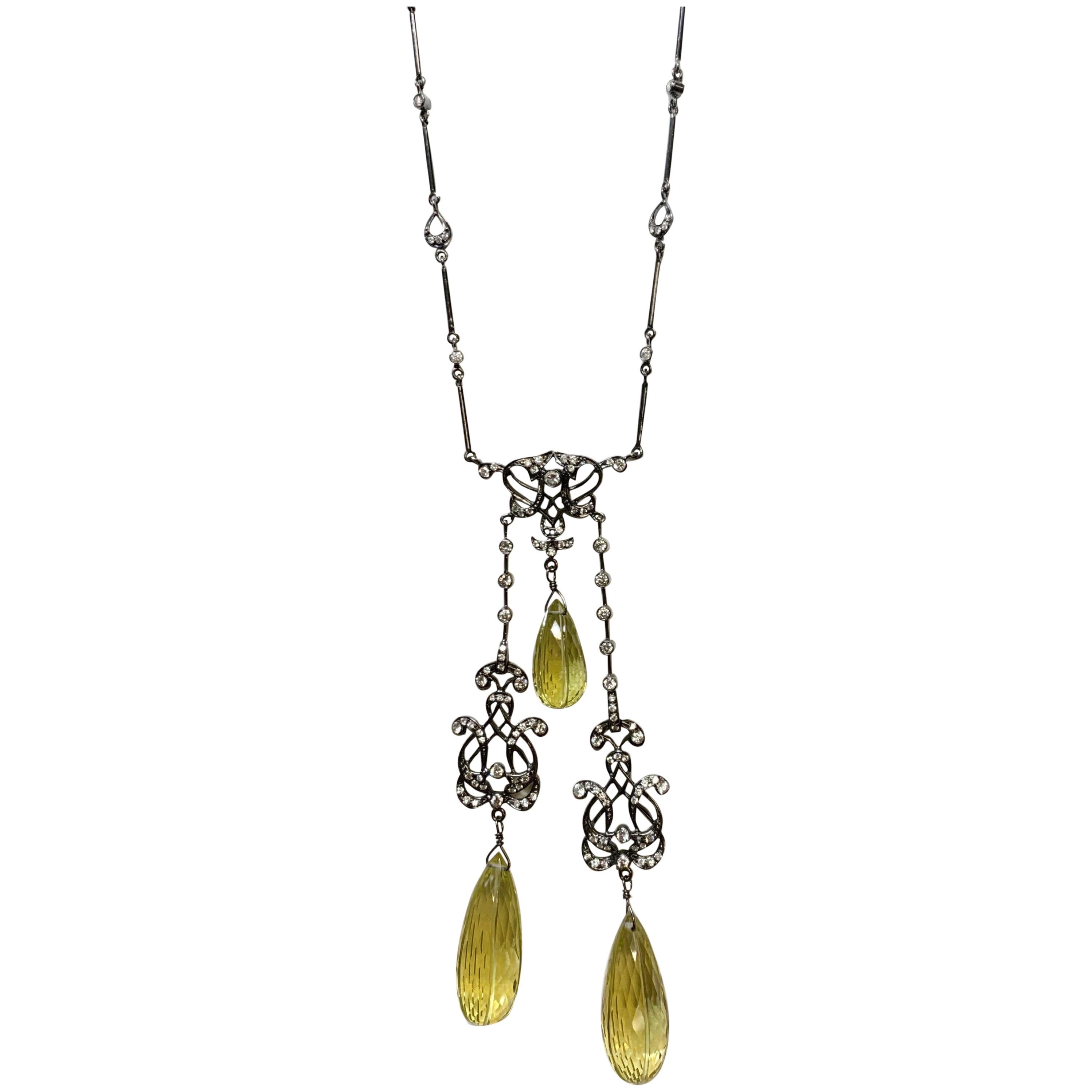 Diamond and Lemon Topaz Drop Necklace in 18 Karat Blackened Gold For