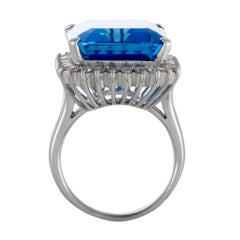 Diamond and London Blue Topaz Large Platinum Rectangle Ring