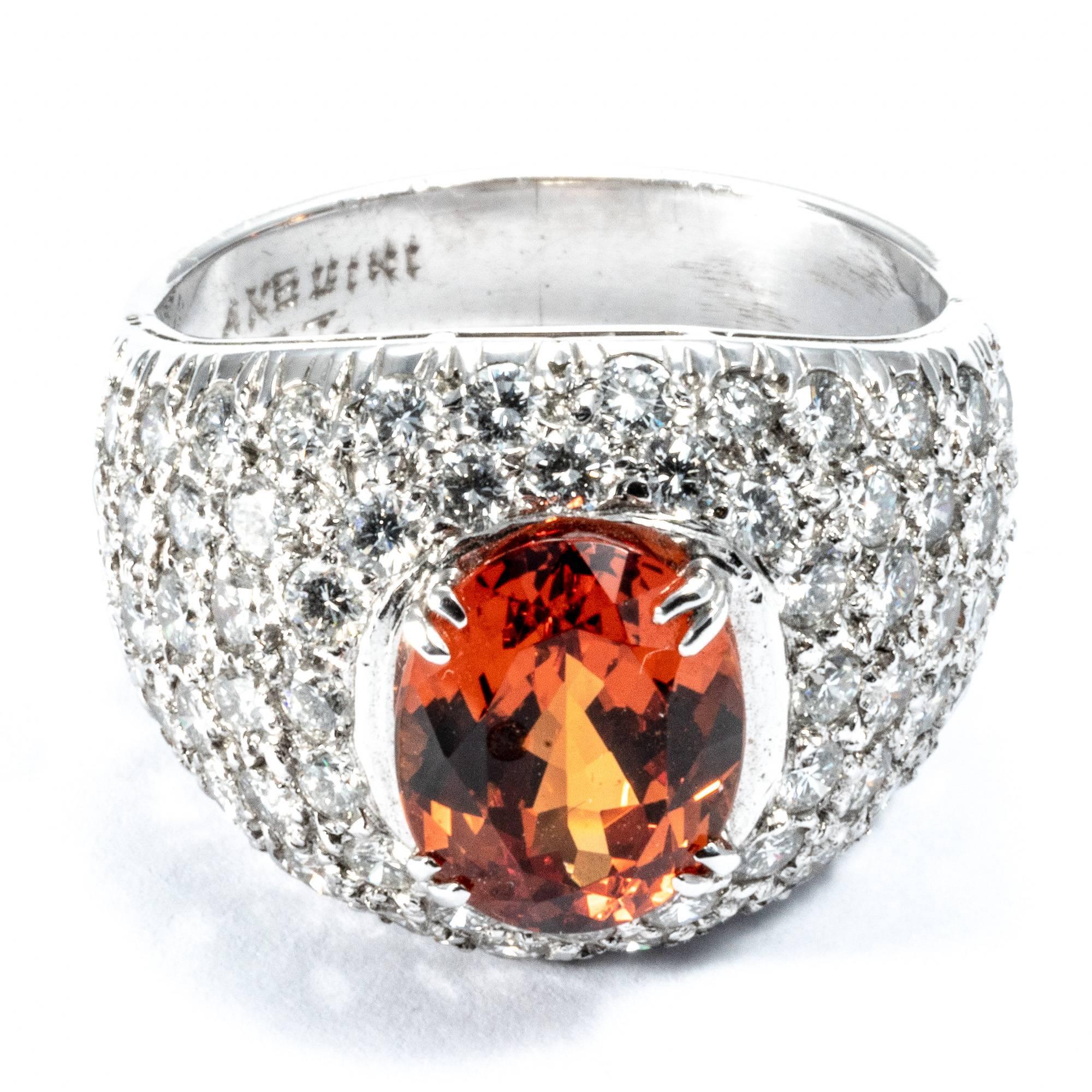  Diamond and Mandarin Garnet 18K White Gold Cocktail Band Ring  In New Condition For Sale In Roma, IT